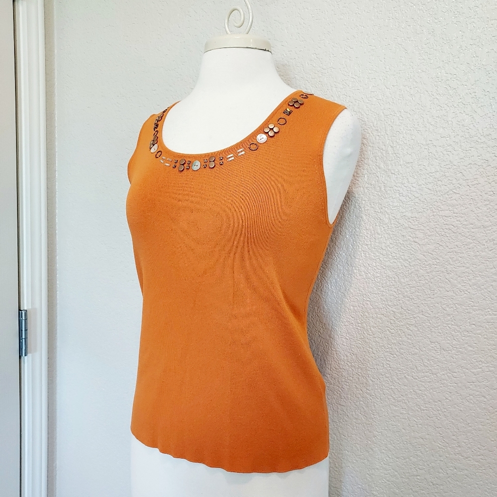 🔴3/$20 Ruby Rd. Orange Ribbed Sleeveless Blouse Size Large - Picture 5 of 9